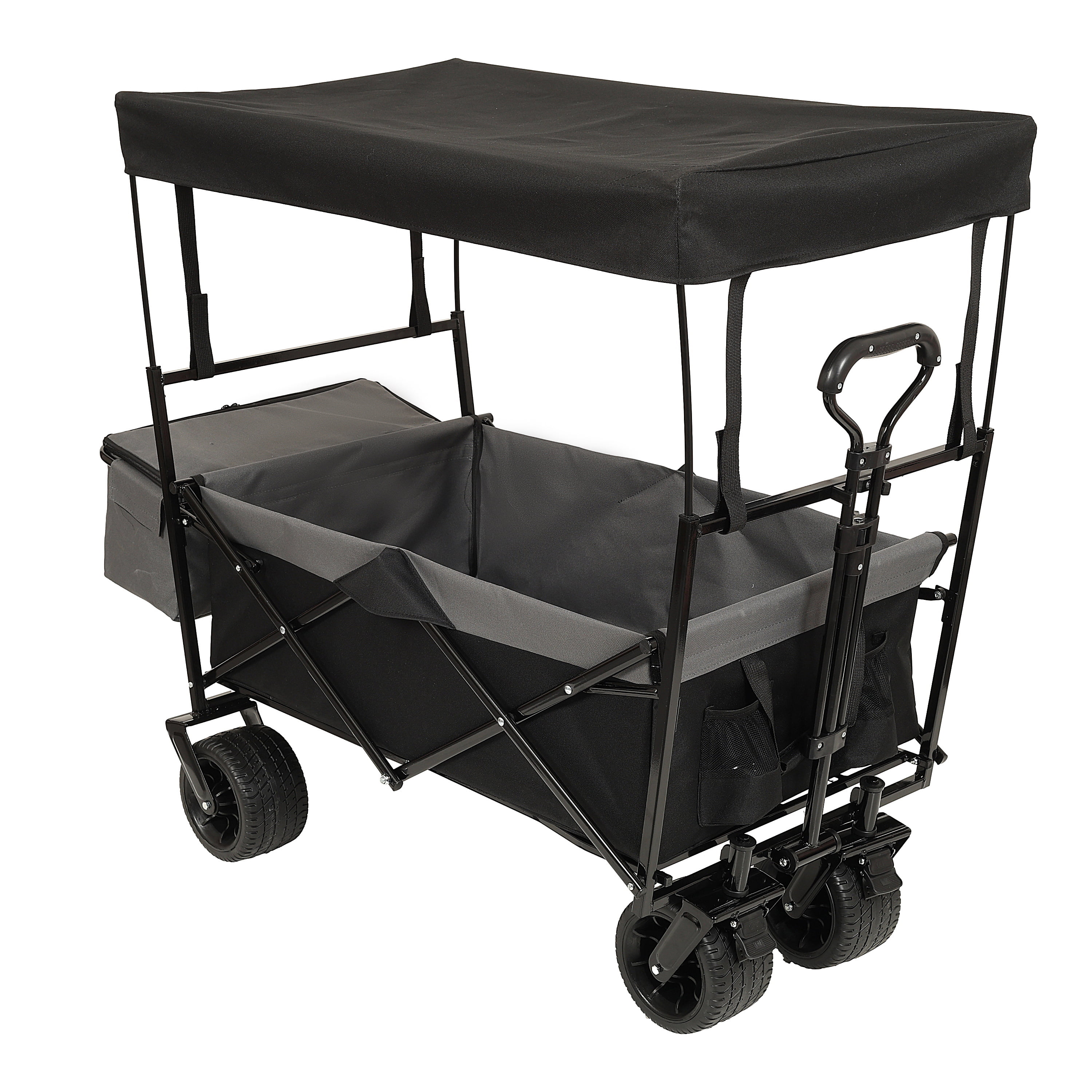 480Lbs Collapsible Wagon with Canopy, Wagon Stroller with 7" All-Terrain Wheels, Lightweight Foldable Wagon, Large Capacity for Camping, Shopping, Sports, and Garden Use, Black