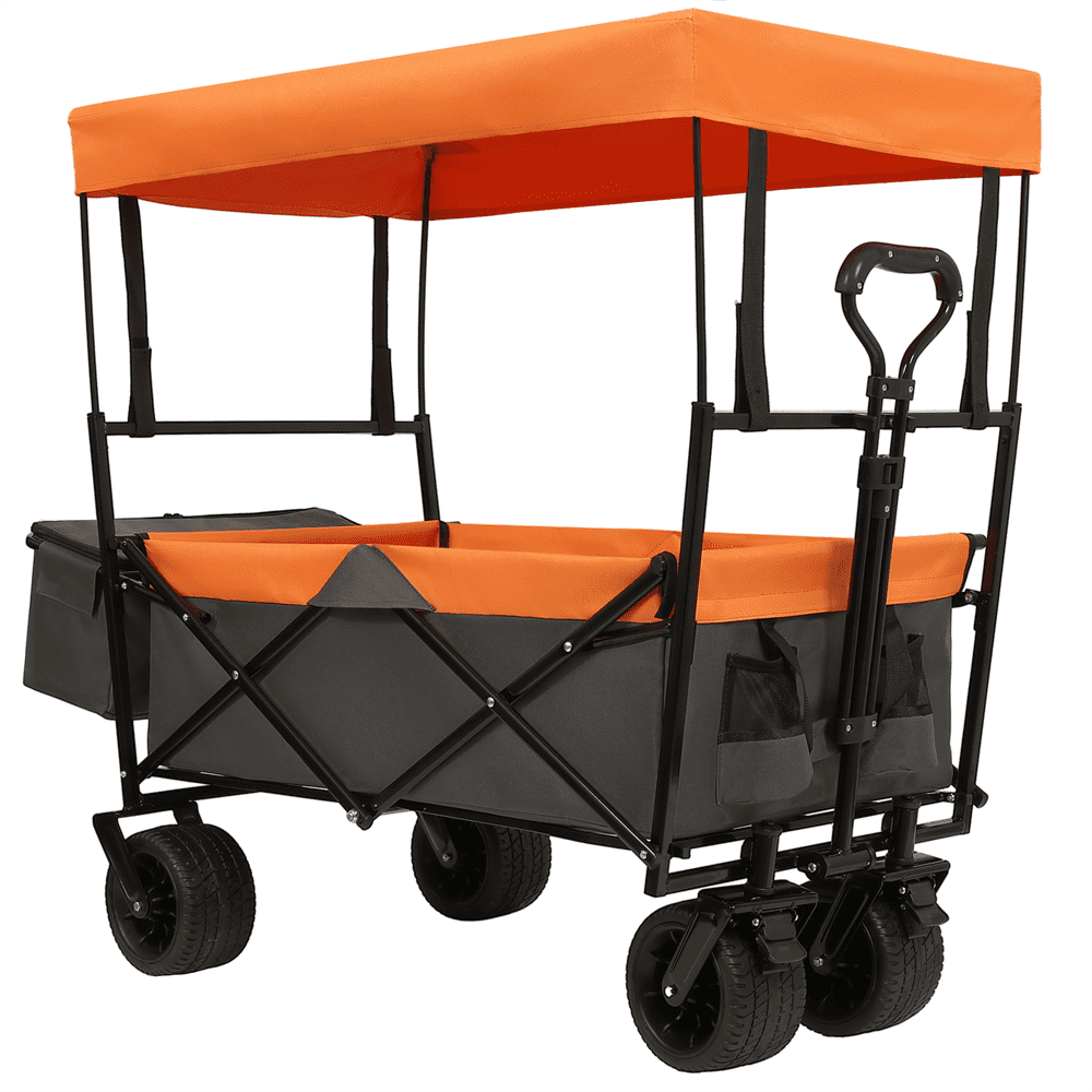 480Lbs Collapsible Wagon with Canopy, Wagon Stroller with 7" All-Terrain Wheels, Lightweight Foldable Wagon, Large Capacity for Camping, Shopping, Sports and Garden