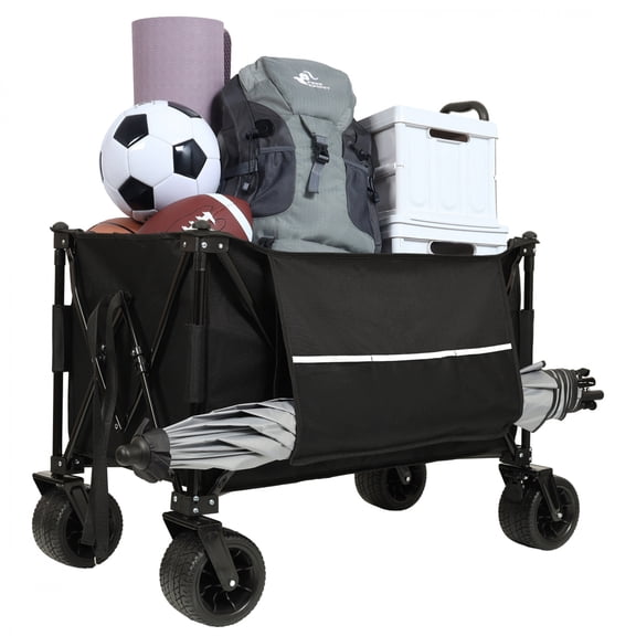 480Lbs Heavy Duty Collapsible Extended Wagon, Canopy & Mosquito Net, Big All-Terrain Beach Wheels, Drink Holders, Side Pocket & Brakes,Black