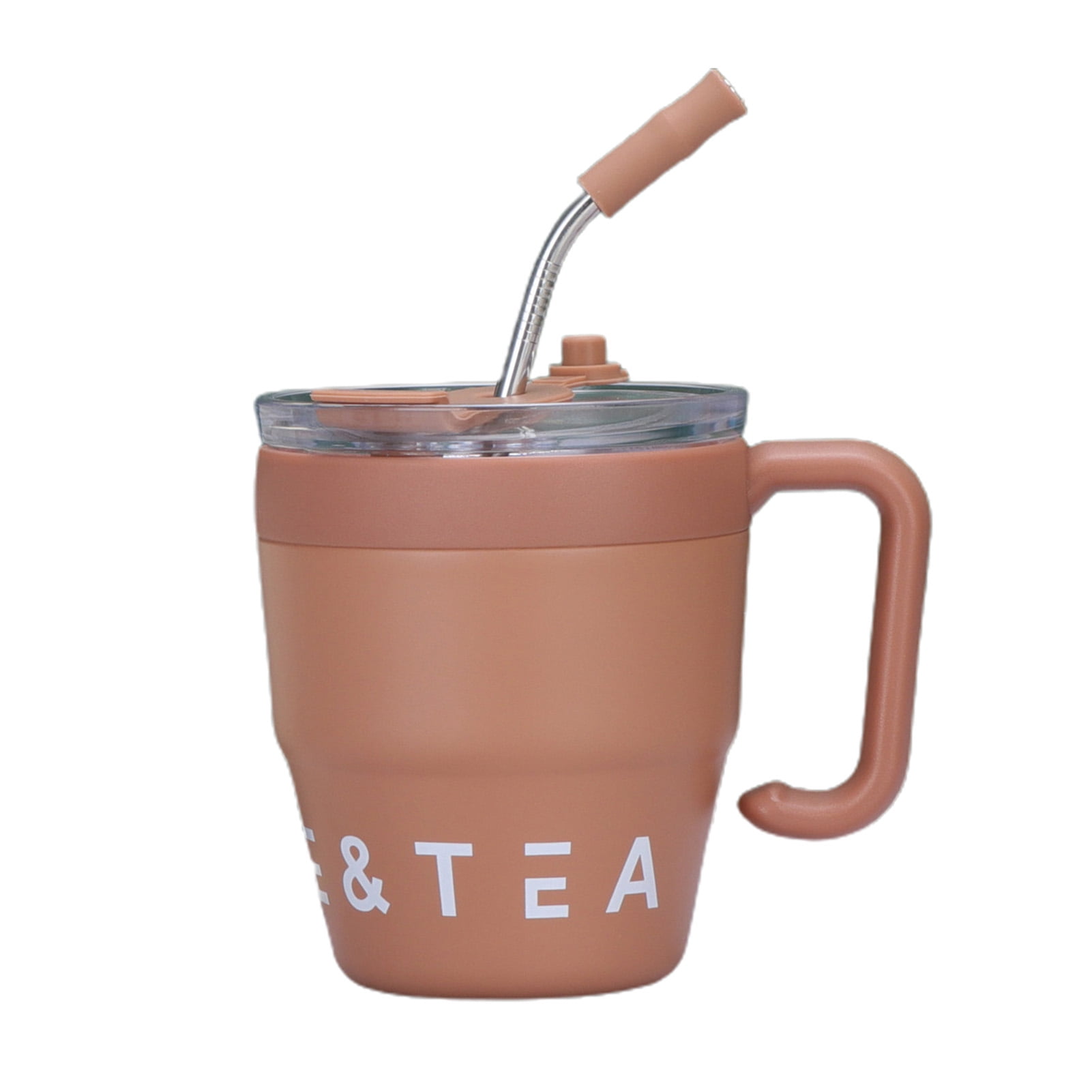 480ML Coffee Cup with Straw Stainless Steel Portable Thermal Tea Cup
