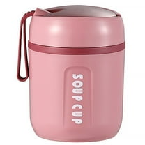 480ML Thermal Insulated Food Jar Stainless Steel Foldable Spoon Leak-Proof Pink