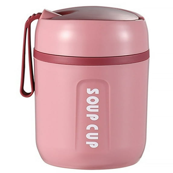 480ML Thermal Insulated Food Jar Stainless Steel Foldable Spoon Leak-Proof Pink