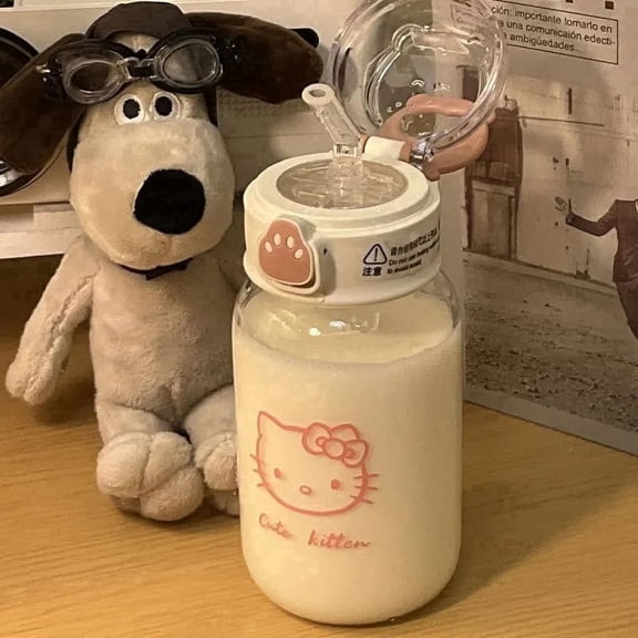 480Ml Sanrio Hello Kitty Water Bottle Transparent Straw Water Bottle