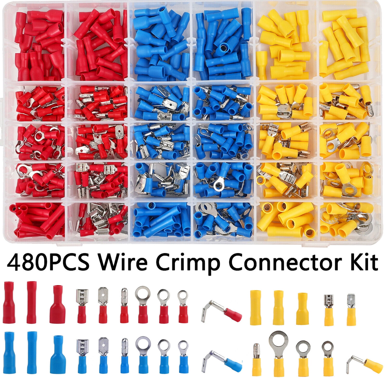 480PCS Electrical Wire Terminals Assortment Set Insulated Crimp ...