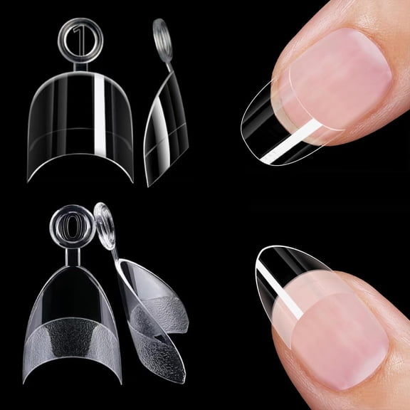 480PCS Nail Tips, 240 Short Almond And 240 Square Gel Nail Extension Half Cover, Clear False Nails For Nails Extensions, Builder Gel, DIY Manicure And Professional Use, 12 Sizes