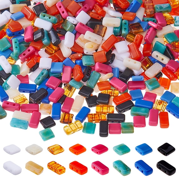 480Pcs 16 Colors Acrylic Beads 2-Hole Seed Beads 5.2x5.2mm/4x8mm Mini Japanese Bead Flat Square Acrylic Bead for Necklace Bracelet Jewelry Making