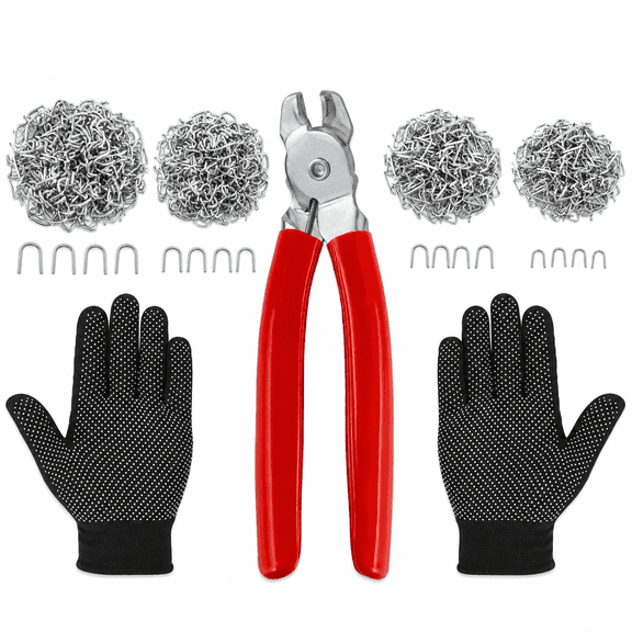 480Pcs 3/4" 1/2" 3/8" 1" Galvanized Hog Rings with Bent Hog Ring Pliers Assortment, Professional Upholstery Hog Rings Installation Kit for Bungee Shock, Cords, Cages, Bagging