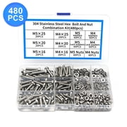 480Pcs 304 Stainless Steel Hex Bolts Nuts Washers Set, Metric M4-M5 Assorted Nuts and Bolts Assortment Kit