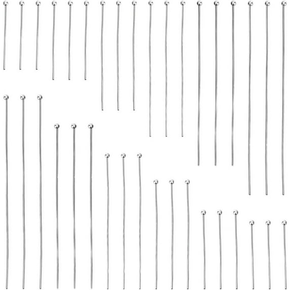 480Pcs 6 Styles Brass Ball Head Pins for Jewelry Making Silver 25~70x0.5~0.7mm(21~24 Gauge) Head: 1.5~2mm 80pcs/style