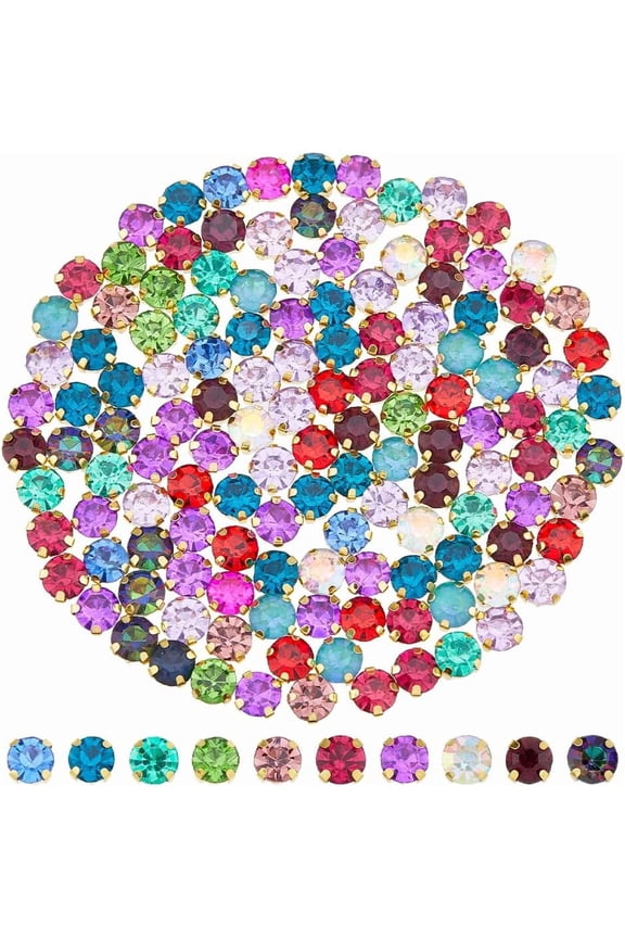 480Pcs 6mm Flat Round Gems Gold Sew on Rhinestones Metal Flatback with Golden Claw Glass Crystals Gems for DIY Clothes Earring Belt Shoes Decoration Crafts Sewing Accessories