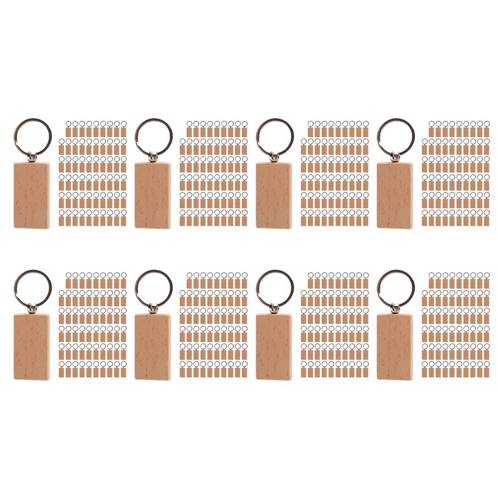 480Pcs Blank Rectangle Wooden Key Chain DIY Wood Keychains Key Tags Can Engrave DIY Gifts