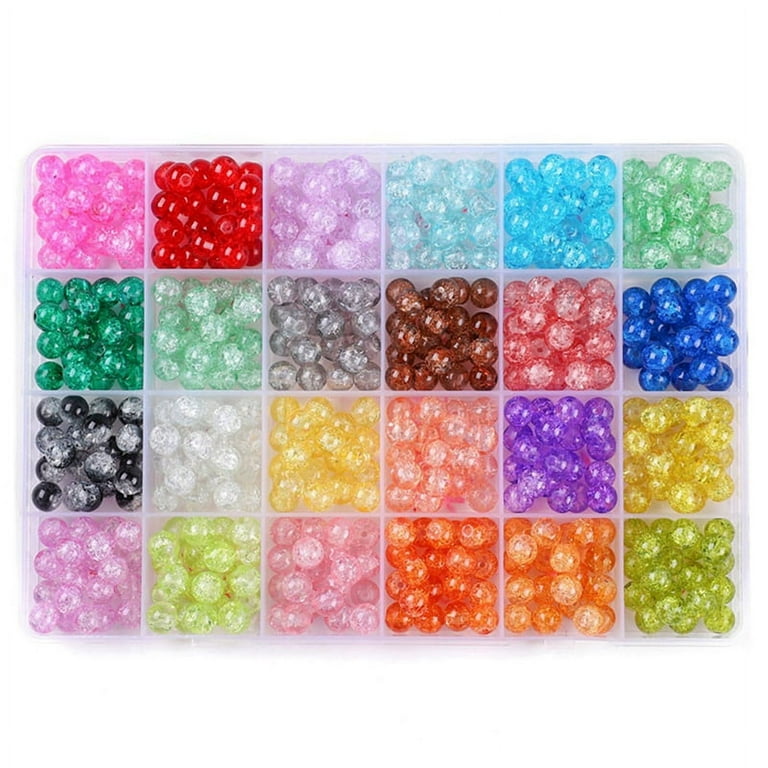480Pcs Crackle Glass Beads 8mm Crystal Beads Glass Round Beads