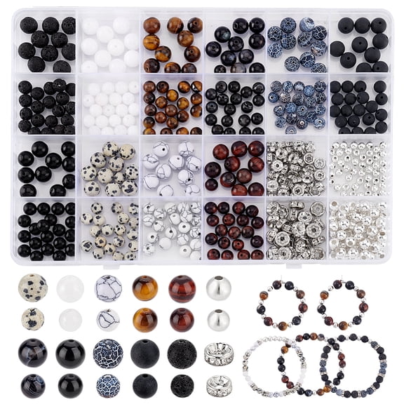 480Pcs DIY Bead Kits including Gemstone Beads and Brass Beads