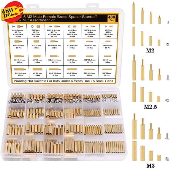 480Pcs M2 M2.5 M3 Motherboard Standoffs&Screws&Nuts Kit, Hex Male-Female Brass Spacer Standoffs, Laptop Screws for DIY Computer Build, Electronic Projects, Raspberry Pi, Circuit Board etc.