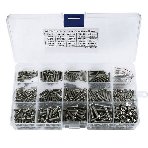 480Pcs/Set M2 M2.5 M3 Din7985 Gb818 Steel Recessed Pan Head Screws Screws Assortment Kit Hw028,Silver