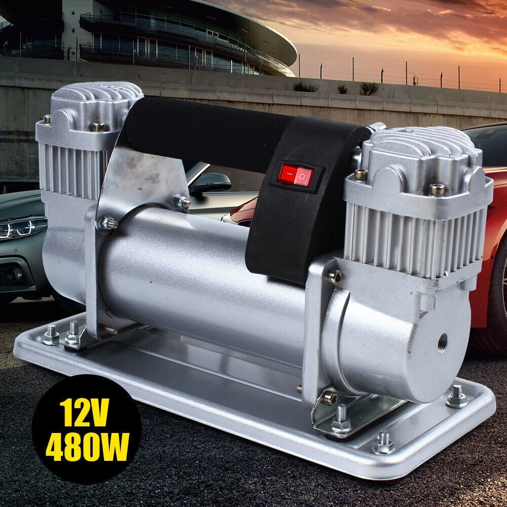 480W Heavy Duty Metal Double Cylinder Pump Portable Air Compressor Auto Tire Inflator 12V Tire Pump