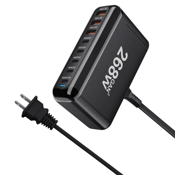 268W USB C Charger Block, 8-Ports USB C Charging Station for Multiple Devices,PD 100W Gan Fast Charger Station Desktop Multi USBC Charging Hub Dock for Laptop MacBook,HP,iPad,iPhone,Samsung