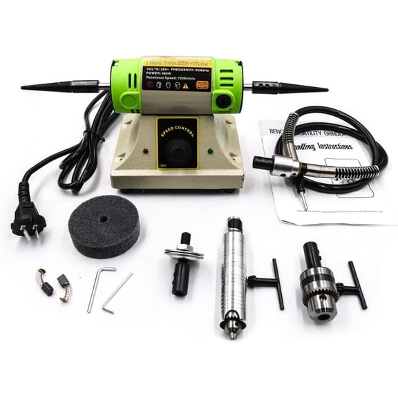 480W Variable Speed Jewelry Polishing Machine, 1000-7200 RPM Bench Grinder Polisher with Flexible Shaft, Dual-Head Benchtop Buffer for Metal, Gemstone, Stone, Ceramic & Small Craft Work