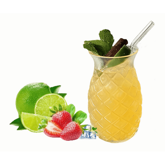 480ml/16oz Cocktail Glasses with Stainless Steel Straw, Unique Pineapple Drinking Glasses for Bar, Party Wine Juice Milk Bourbon Decor