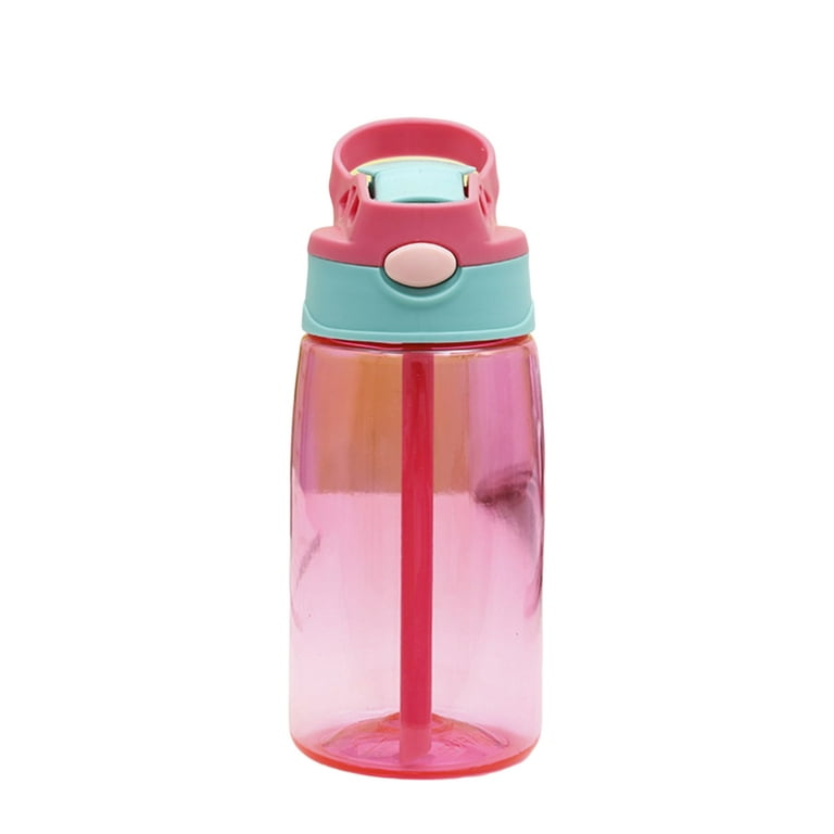 480ml Plastic Water Bottle with Flexible Handle One Button Open Straw Bottle  for Teens Toddler Kids Boys Girls - Red 