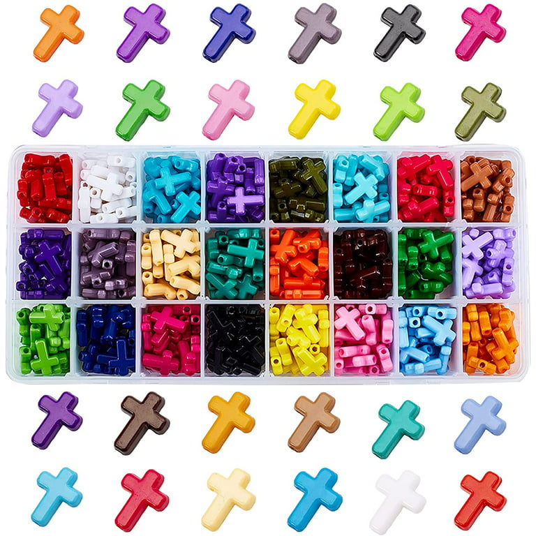 480pcs 24 Color Chunky Acrylic Cross Beads Colorful Spacer Loose Beads for  DIY Jewelry Necklaces Bracelets Earring Making