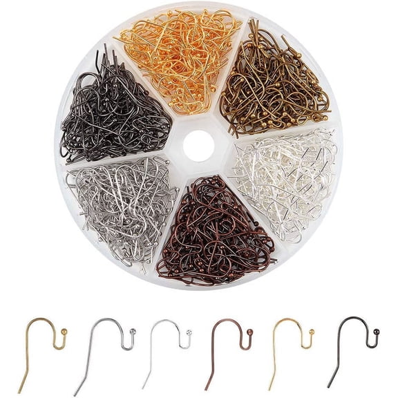 480pcs 6 Color French Earring Hooks Ear Wire Ball Dots Dangle Earring Findings Earwires