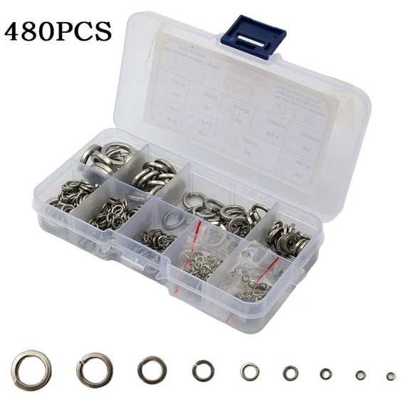480pcs Spring Lock Washer Kit 304 Stainless Steel with 9 Sizes M2, M2 5, M5, M6, M8, M10 for Industrial and Automotive Fastening