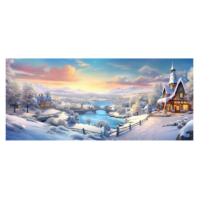 480x210cm Christmas Snowy Village Door Banner Large Christmas Decoration Door Cover Decoration