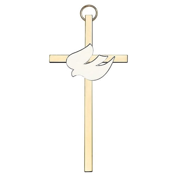Holy Spirit Wall Cross - Metal, White, 4-Inch - Gold Plate, Silver Finish