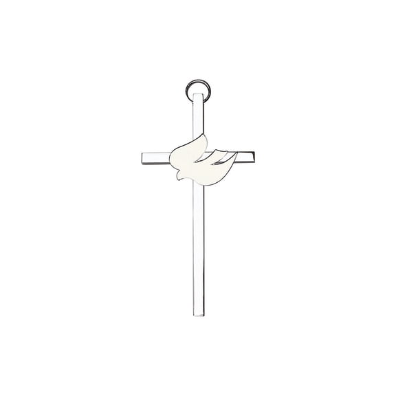 Holy Spirit Wall Cross - Metal, White, 4-Inch - Silver Plate, Silver Finish