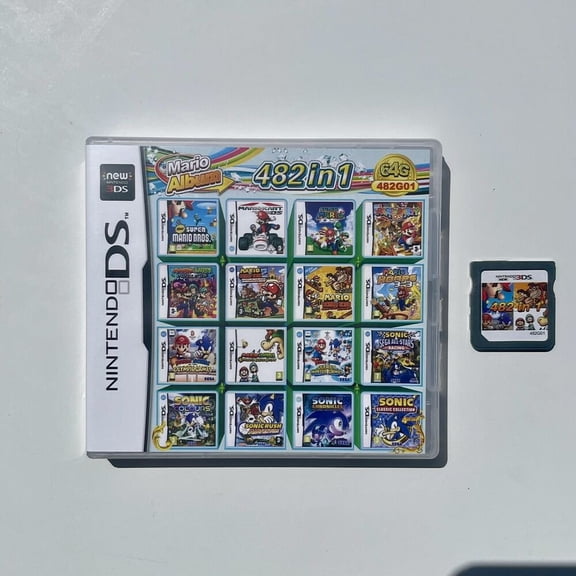 482-in-1 super combination NDS game card, US version of color box packaging. Collection of retro games