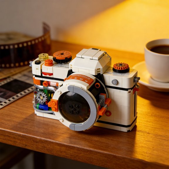 482PCS Vintage Camera Building Block Set, Retro Camera Model Kit with Detailed Lens, Collectible Brick Display for Desk Decor