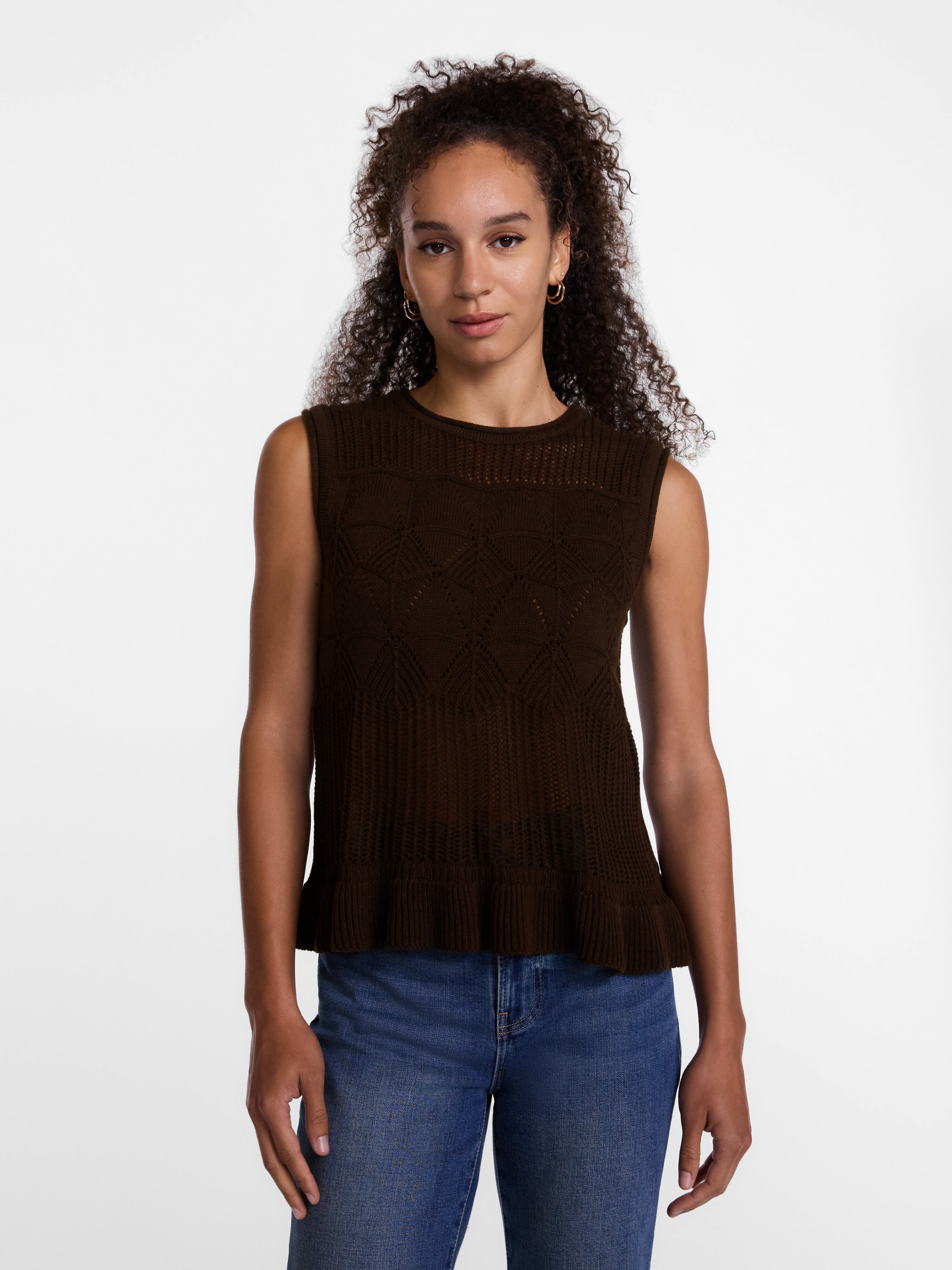 Scenario Women's Texture Peplum Tank Sweater, Lightweight, Sizes XS-XXXL