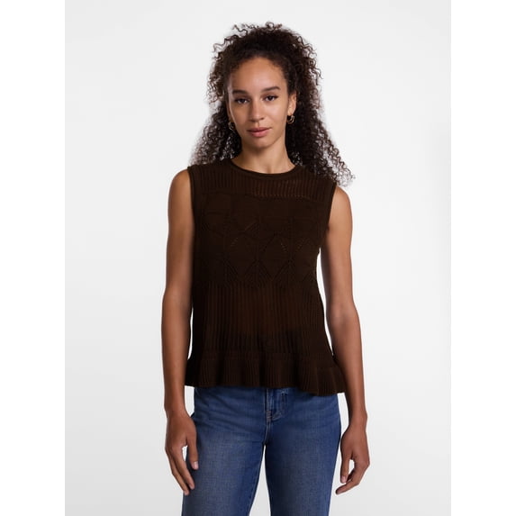 Scenario Women's Texture Peplum Tank Sweater, Lightweight, Sizes XS-XXXL