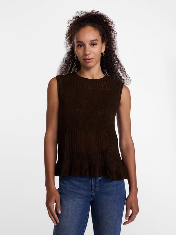 Women's Texture Peplum Tank Sweater, Lightweight, Sizes XS-XXXL