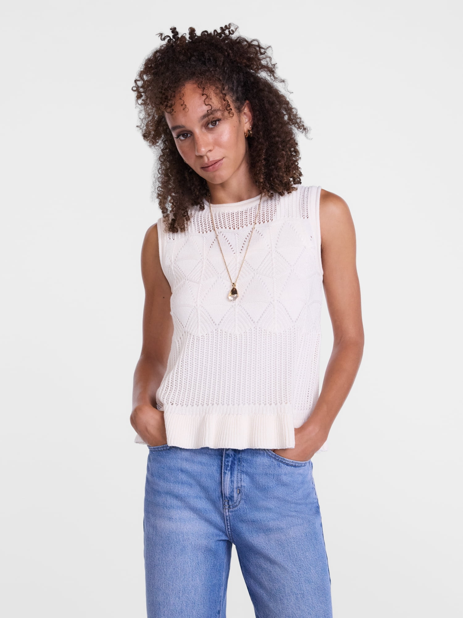 Scenario Women's Texture Peplum Tank Sweater, Lightweight, Sizes XS-XXXL