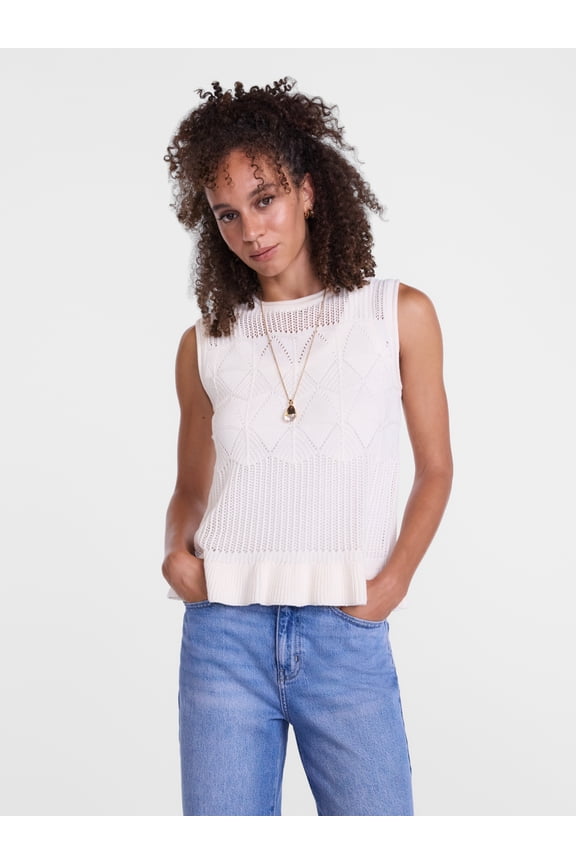 Women's Texture Peplum Tank Sweater, Lightweight, Sizes XS-XXXL