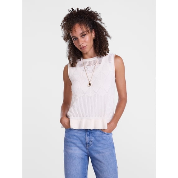 Scenario Women's Texture Peplum Tank Sweater, Lightweight, Sizes XS-XXXL