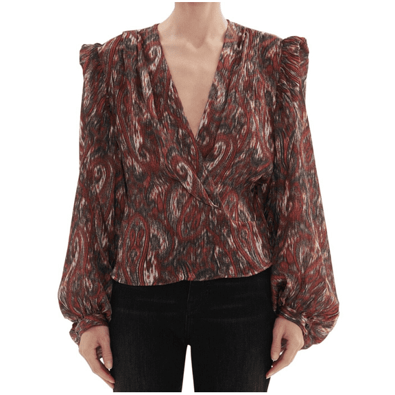 $485 Womens IRO Zarfi Printed Silk Crossover Top 34 (US 2) B4HP