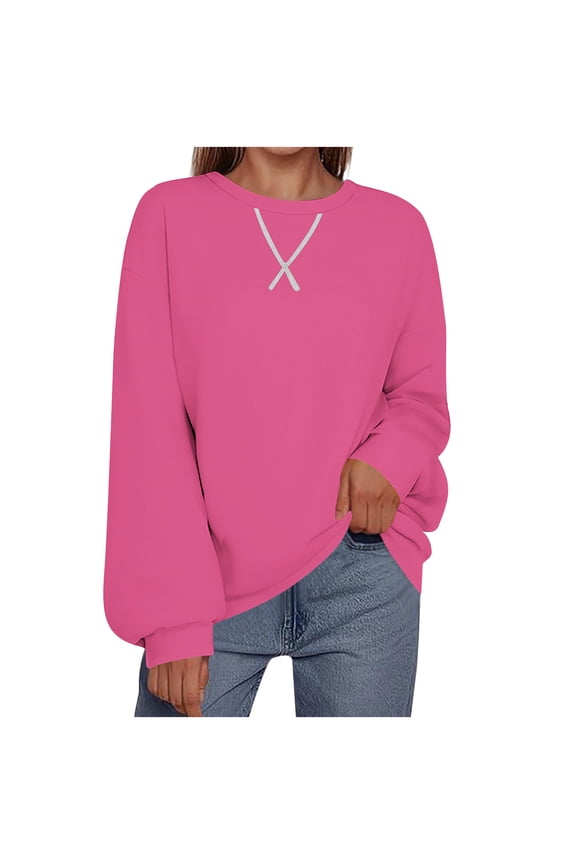 Womens Sweater Oversized Solid Color Long Sleeve Crew Neck Ribbed Fall Winter Casual Loose Workout Pullover Tops