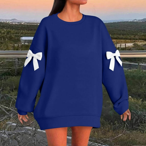 Generic Womens Cute Sweatshirts Oversized Crewneck Bow Sweaters Long Sleeve Ribbon Graphic Sweatshirt Y2k Pullover Tops