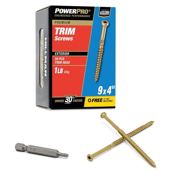 48634 Trim Screws, #9 x 4, All Purpose Wood, Deck, Composite, and Exterior Trim Screws, Rust Resistant, Bronze, 1 lb Box, 64 pcs