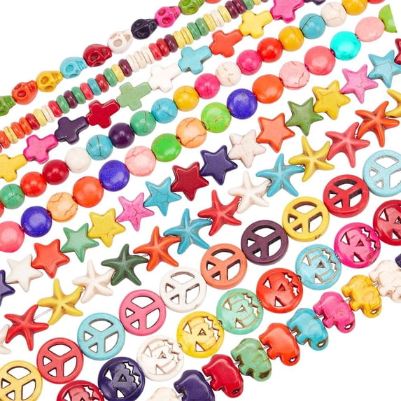 488 Pcs Colorful Turquoise Beads Theme Turquoise Loose Spacer Beads Skull Peace Sign Cross Starfish Beads Charm for Jewelry Making Bracelet Necklace Crafting Colorful
