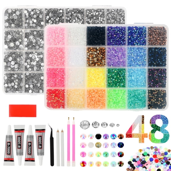 48Color 45000pcs Jelly Resin Rhinestones for Bedazzling Crafting ,Colorful AB Gems Charms for Nails Eyes Face Makeup Tumblers Bottles DIY Crafts Clothes Shoes Phones, 2mm 3mm 4mm 5mm
