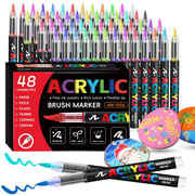 48Colors Acrylic Paint Markers,ANUNU Soft Brush Tip Acrylic Paint Markers,Quick-Drying Waterproof Acrylic Markers for Canvas, Rock Painting, Wood, Stone, Glass, Ceramic, Fabric Painting, DIY Crafts