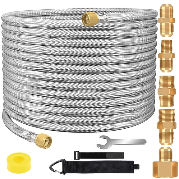 48FT Propane Hose Braided Propane Extension Hose with Conversion Coupling 3/8" Flare to 1/2" Female NPT, 1/4" Male NPT, 3/8"  Ideal for Fire Pit,Heater, BBQ Grill
