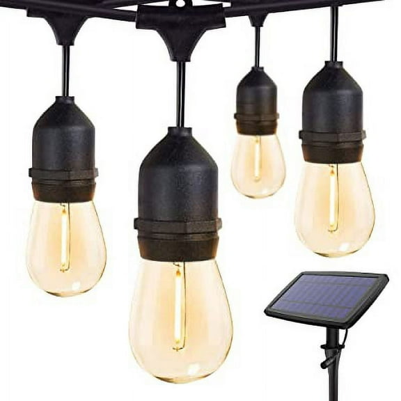 48FT Solar-Powered Outdoor String Lights With 15 Lights Commercial Grade Strand For Patio, Porch, Deck, Party