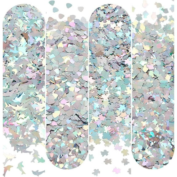 48G 4 Style PVC Nail Art Glitter Sequins Manicure Decorations DIY Sparkly Paillette Tips Nail Sea Turtle & Dolphin & Shell Mixed Patterns 6~11x6~5x0.05mm 12g/style