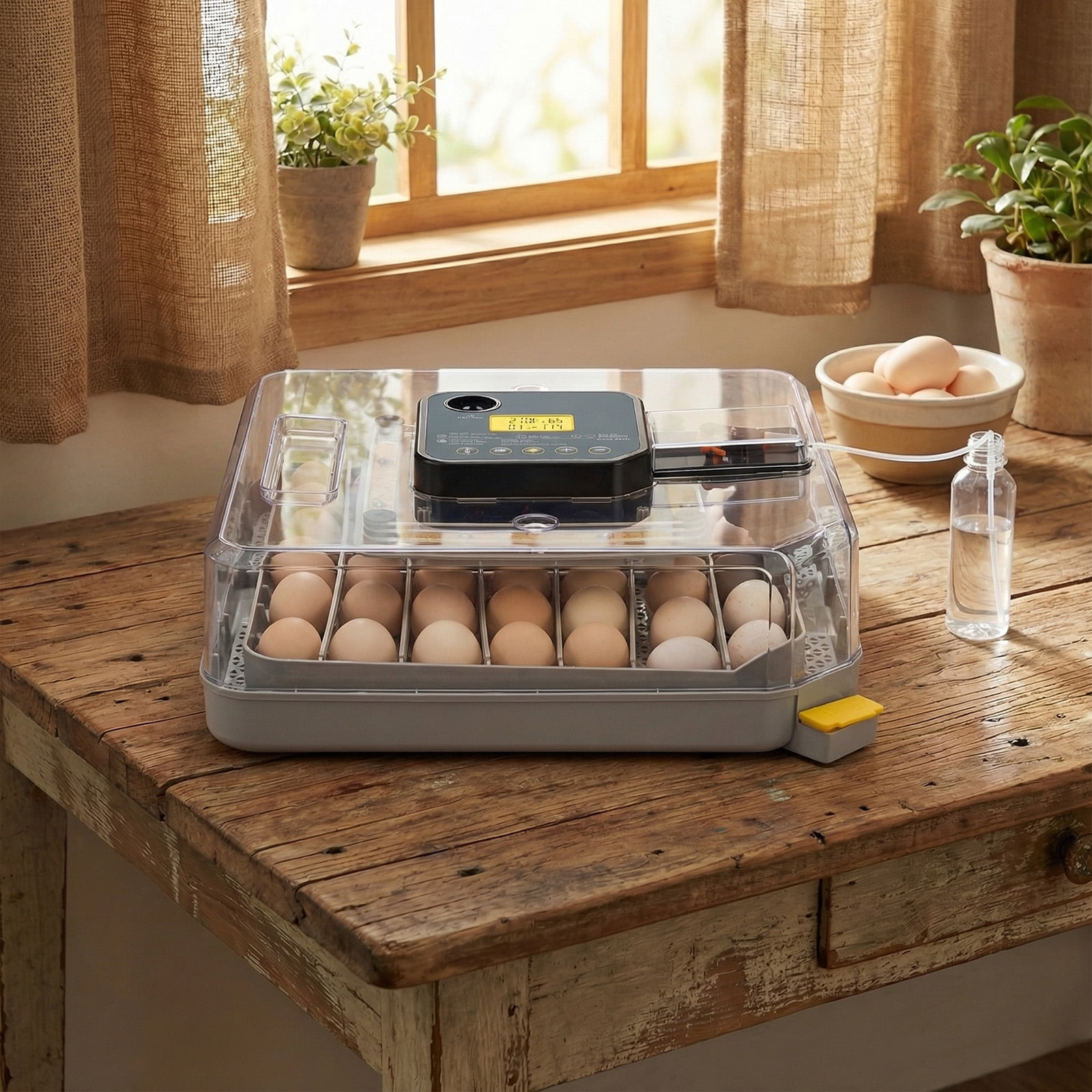 48H Pro 48 Eggs Incubator with Fully Automatic Egg Turner, LED Egg Candler, Auto Temperature & Humidity Control, Fahrenheit Dual Display, Storage Compartment for 110V 85W US Plug
