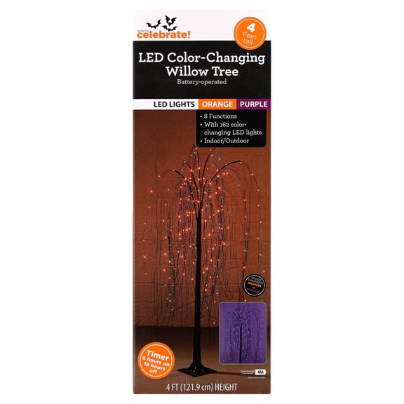 Indoor/Outdoor Battery-Operated 8-Function LED Color-Changing Willow Tree, Orange and Purple, 48", Halloween by Way To Celebrate